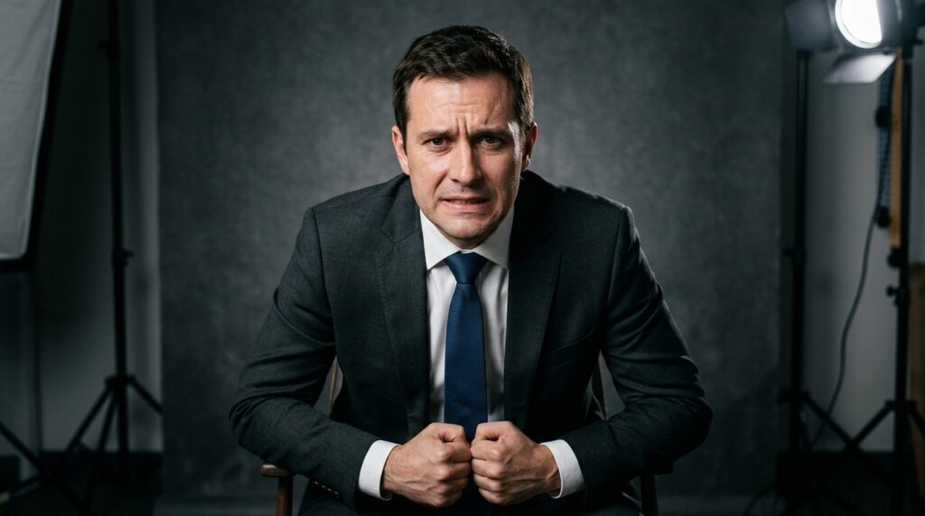 Close-up of a tense male entrepreneur in formal business att