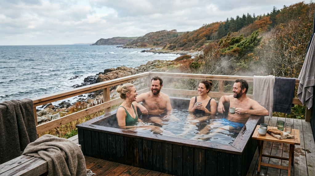 Photorealistic image of a group of people enjoying an outdoo