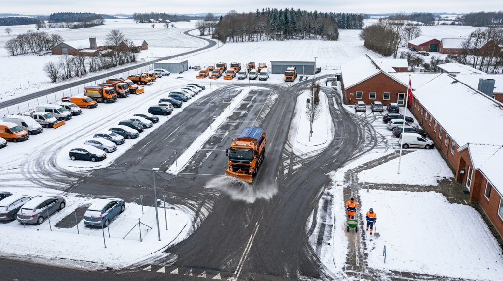 Birds-eye aerial view of commercial property with multiple 