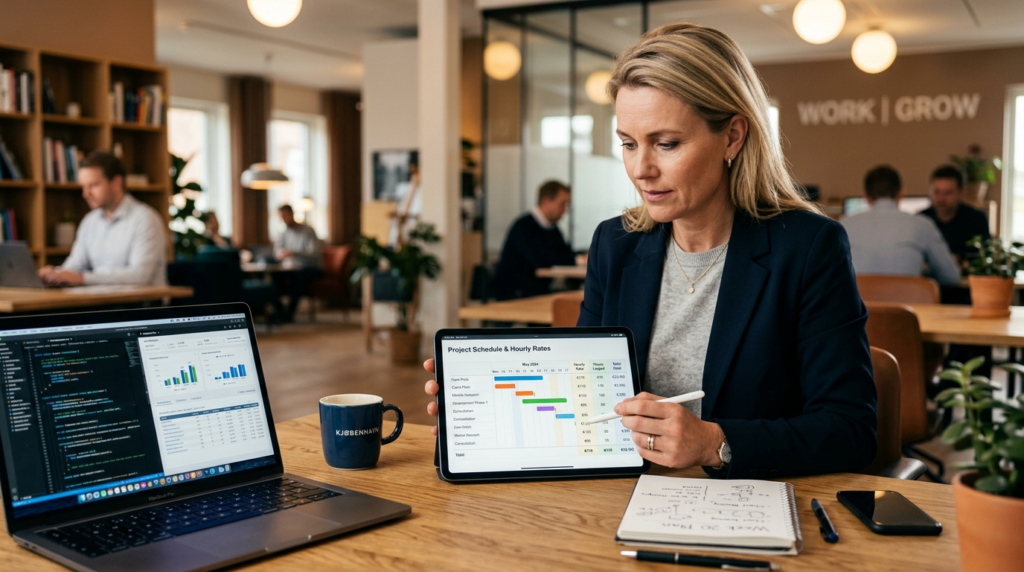 Close-up of a Danish entrepreneur woman in business casual c