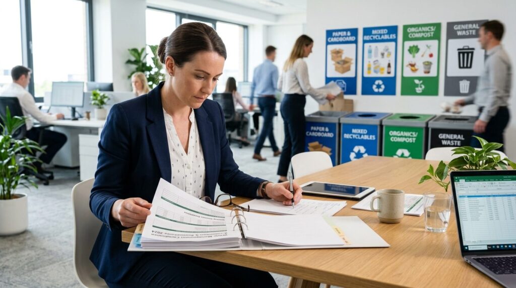 Business owner or facility manager reviewing waste managemen