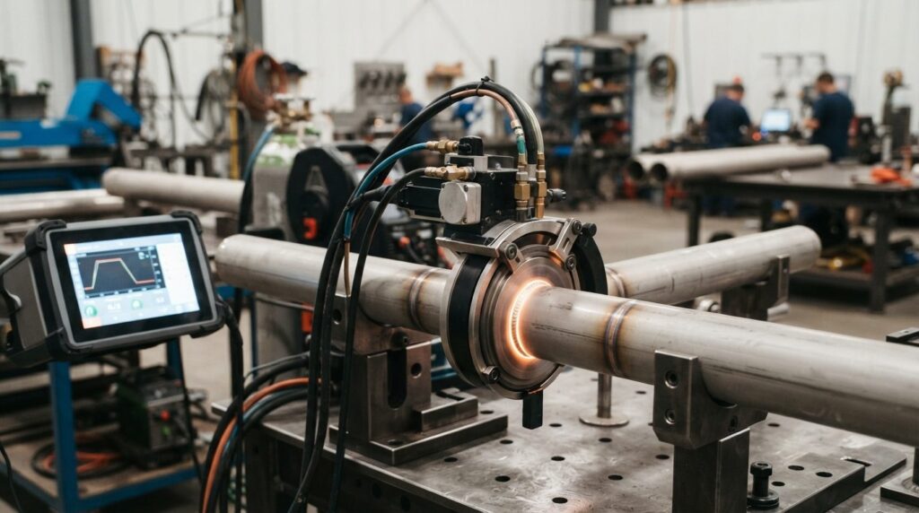 Modern orbital welding machine in operation showing automate