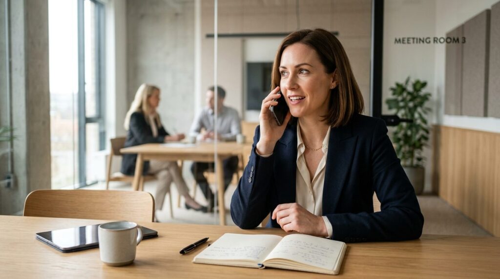 Close-up photorealistic image of a business woman on a profe