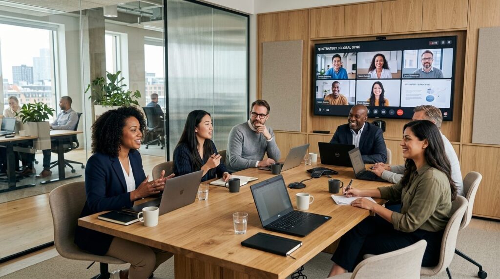 Photorealistic image of a diverse group of business professi